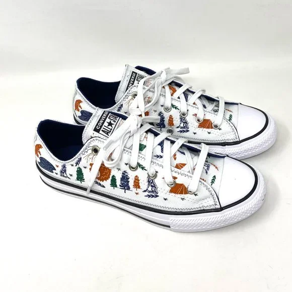 Converse Women's 672440F CTAS OX White Camping Themed Print Low Canvas Sneakers - Picture 8 of 10